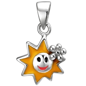 Kinder Anhänger Sonne aus 925 Silber mit Lackeinlagen multicolor Halsschmuck