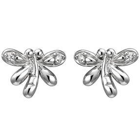Kinder Ohrstecker Libelle aus 925 Silber mit 4 Zirkonia Ohrschmuck rhodiniert