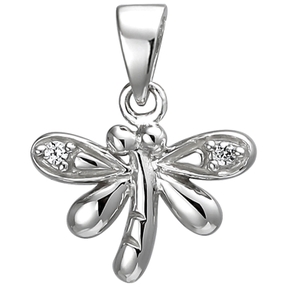Kinder Anhänger Libelle aus 925 Silber mit 2 Zirkonia Halsschmuck rhodiniert