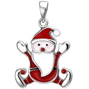 Kinder Anhänger Weihnachtsmann Santa aus 925 Silber rot-weiss Halsschmuck