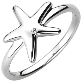 Ring Seestern aus 925 Silber mit Zirkonia Fingerring rhodiniert glänzend