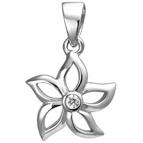 Anhänger Blume aus 925 Silber mit weißem Zirkonia Halsschmuck Silberanhänger