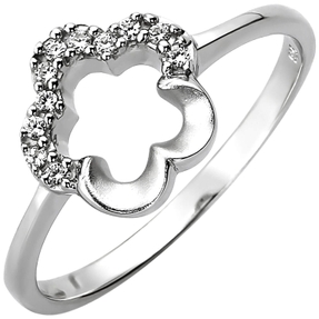 Damen Ring Blume aus 925 Silber mit 11 Zirkonia Silberring Fingerring rhodiniert Damen Ring Blume aus 925 Silber mit 11 Zirkonia Silberring Fingerring rhodiniert