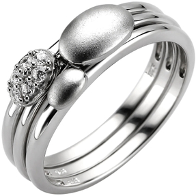 Ring 3-teilig aus 925 Silber mit 6 Zirkonia Silberring Fingerring Fingerschmuck