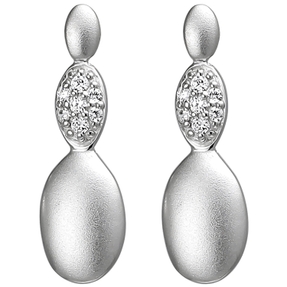 Hängerstecker Ohrstecker aus 925 Silber matt mit 14 Zirkonia Ohrringe Ohrschmuck