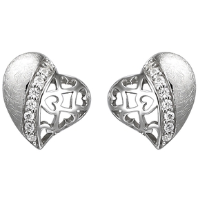 Ohrstecker Herz aus 925 Silber eismatt mit 16 Zirkonia Ohrringe mit Muster Ohrstecker Herz aus 925 Silber eismatt mit 16 Zirkonia Ohrringe mit Muster