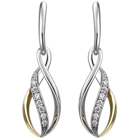 Ohrhänger aus 925 Silber bicolor vergoldet mit 14 Zirkonia Ohrringe Ohrschmuck