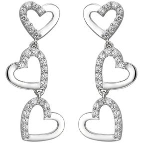 Ohrhänger mit jeweils 3 Herzen aus 925 Silber 52 Zirkonia Ohrringe Ohrschmuck