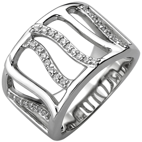 Breiter Ring aus 925 Silber mit 32 Zirkonia Silberring Fingerring Fingerschmuck Breiter Ring aus 925 Silber mit 32 Zirkonia Silberring Fingerring Fingerschmuck
