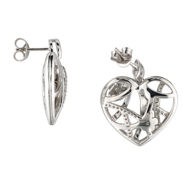 Ohrhänger Herzen mit Blumen 925 Silber 70 Zirkonia