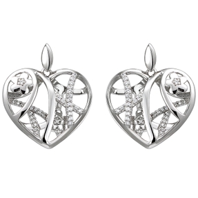 Ohrhänger Herzen mit Blumen aus 925 Silber mit 70 Zirkonia Ohrringe Ohrschmuck