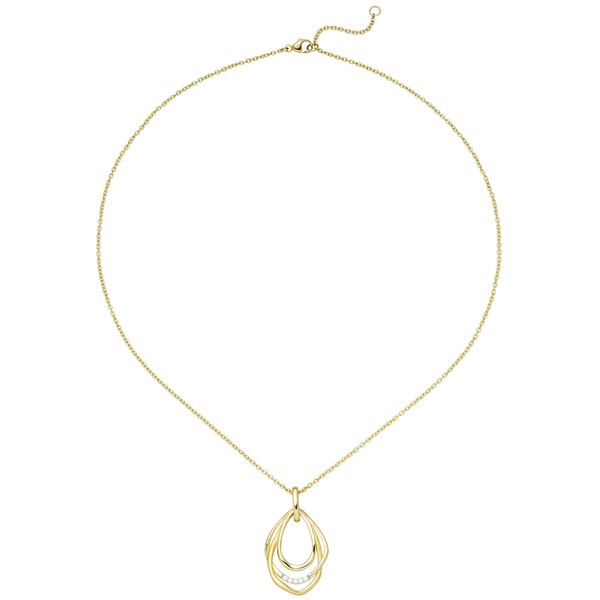 Collier mit Anhänger 925 Silber vergoldet 5 Zirkonia 45cm