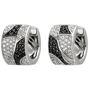 Paar Creolen 14,8x9,3mm aus 925 Silber mit 114 Zirkonia schwarz & weiß Ohrringe