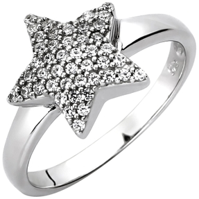 Damen Ring Stern aus 925 Silber mit 45 weißen Zirkonia Fingerring Fingerschmuck