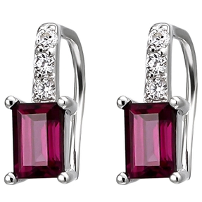 Ohrhänger 925 Silber 2 Rhodolithe rot in Smaragdschliff & 6 Zirkonia Ohrringe