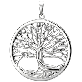 Anhänger Baum Lebensbaum aus 925 Silber mit 7 Zirkonia Halsschmuck