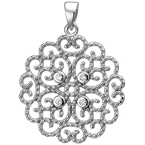 Anhänger aus 925 Silber mit 4 weißen Zirkonia Halsschmuck mit Ornament