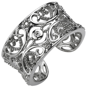 Offener Ring aus 925 Silber mit 3 weißen Zirkonia Fingerring mit Ornament Offener Ring aus 925 Silber mit 3 weißen Zirkonia Fingerring mit Ornament