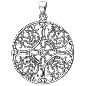 Anhänger aus 925 Silber mit 4 weißen Zirkonia Halsschmuck rund mit Ornament