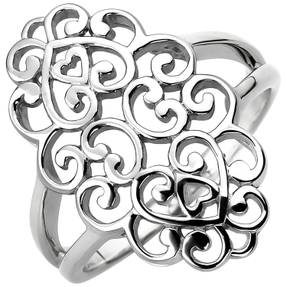 Breiter Ring aus 925 Silber mit Ornament aus Herzen Fingerring Damen