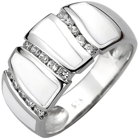 Ring aus 925 Silber mit 15 weißen Zirkonia & Emaille-Einlage weiße Fingerring