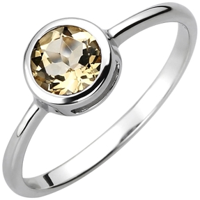 Solitär Ring aus 925 Silber mit Citrin gelb-orange rund Fingerring Edelsteinring