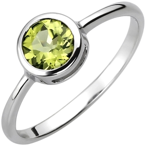 Solitär Ring aus 925 Silber mit Peridot grün rund Fingerring Edelsteinring