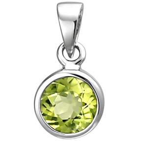 Solitär Anhänger aus 925 Silber Peridot grün rund Halsschmuck Damen