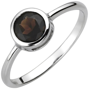 Solitär Ring aus 925 Silber mit Rauchquarz braun rund Fingerring Edelsteinring