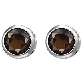 Solitär Ohrstecker aus 925 Silber Rauchquarz braun rund Ohrringe Ohrschmuck