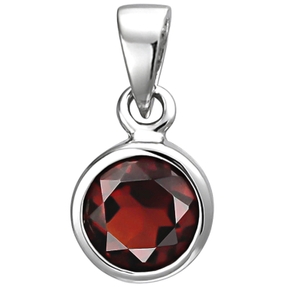 Solitär Anhänger aus 925 Silber Granat rot weinrot rund Halsschmuck Damen