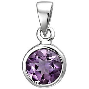 Solitär Anhänger aus 925 Silber Amethyst violett lila rund Halsschmuck Damen