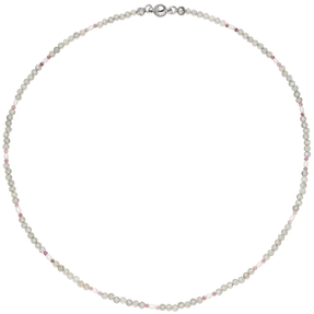 Halskette Kette aus Labradorit und Turmalin 43cm Edelsteinkette hallgrau-rosa