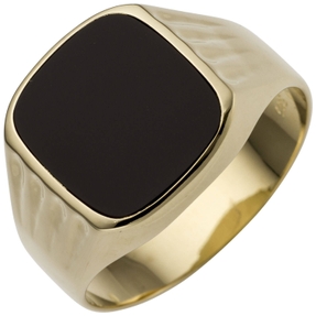 Herren Ring aus 585 Gold Gelbgold mit Onyx schwarz flach B: 14,7mm Herren Ring aus 585 Gold Gelbgold mit Onyx schwarz flach B: 14,7mm