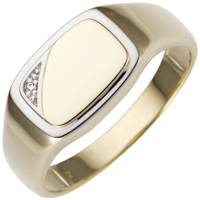 Herren Ring aus 585 Gold Gelbgold bicolor mit Diamant Brillant flach glänzend Herren Ring aus 585 Gold Gelbgold bicolor mit Diamant Brillant flach glänzend