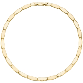Collier Halskette aus Edelstahl gold-farben beschichtet flach teilmattiert 46cm