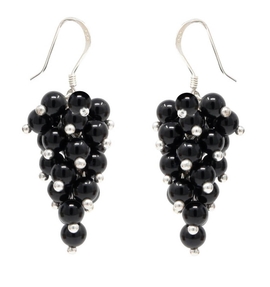 Ohrringe Ohrhänger aus Onyx schwarz Ø4mm & 925 Silber Trauben Ohrschmuck Damen