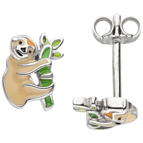 Paar Ohrstecker Faultier aus 925 Silber mit bunten Lackeinlagen Ohrringe Kinder Paar Ohrstecker Faultier aus 925 Silber mit bunten Lackeinlagen Ohrringe Kinder