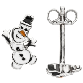 Ohrstecker Schneemann aus 925 Silber Lackeinlage schwarz weiß Ohrringe Kinder