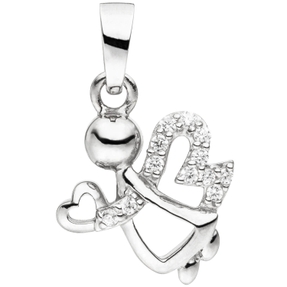 Anhänger Engel mit Herz aus 925 Silber mit 12 weißen Zirkonia Halsschmuck
