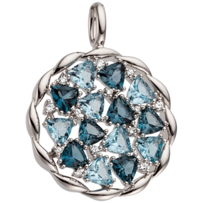Anhänger aus 585 Gold Weißgold 14 Blautopase hellblau 13 Diamanten Brillanten