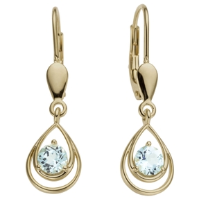 Ohrhänger Tropfen aus 585 Gold Gelbgold 2 Blautopase hellblau blau Ohrschmuck