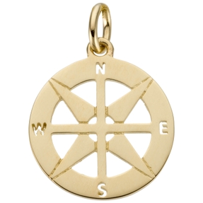 Anhänger Windrose Kompass Ø 12,5mm Kompassrose aus 585 Gold Gelbgold rund flach