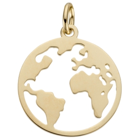 Anhänger Welt Weltkarte aus 585 Gold Gelbgold rund flach Halsschmuck Unisex Anhänger Welt Weltkarte aus 585 Gold Gelbgold rund flach Halsschmuck Unisex