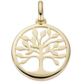 Anhänger Baum aus 585 Gold Gelbgold rund Ø 13,4mm glänzend Halsschmuck