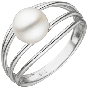 Ring aus 585 Gold Weißgold mit Süßwasser Perle weiß Perlenring Fingerring Damen
