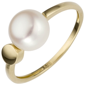 Ring aus 585 Gold Gelbgold mit Süßwasser Perle weiß Perlenring Fingerring Damen Ring aus 585 Gold Gelbgold mit Süßwasser Perle weiß Perlenring Fingerring Damen