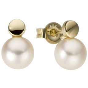 Paar Ohrstecker 585 Gold Gelbgold mit Süßwasser Perlen weiß Ohrringe Ohrschmuck Paar Ohrstecker 585 Gold Gelbgold mit Süßwasser Perlen weiß Ohrringe Ohrschmuck