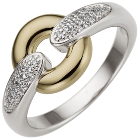 Ring aus 585 Gold Gelbgold & Weißgold bicolor mit 32 Diamanten Brillanten