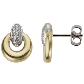 Ohrstecker aus 585 Gold Gelbgold & Weißgold bicolor mit 32 Diamanten Brillanten Ohrstecker aus 585 Gold Gelbgold & Weißgold bicolor mit 32 Diamanten Brillanten